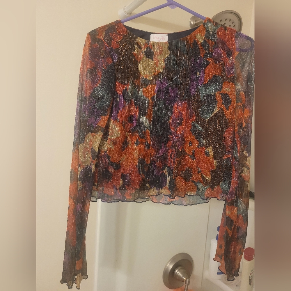 Pink Lily Multicolor Sheer Long Sleeve Top